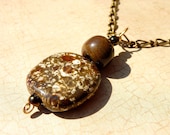 Kazuri Speckled Bead and Brass Chain Necklace