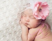 The POSH and PRETTY Headband Pink and White Feather FASCINATOR in Size Preemie - Adult