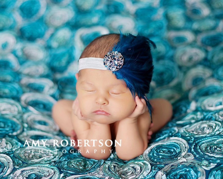 OCEAN SAPPHIRE Luxe Feather Fascinator Headband on Platinum Headband - All Sizes Available - Limited Edition