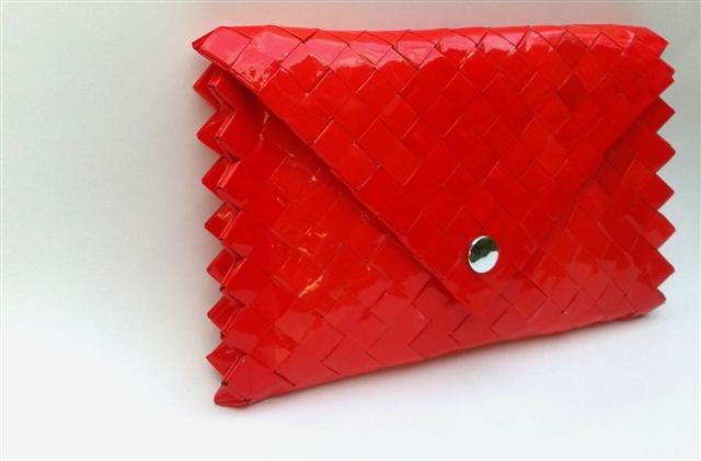 red envelope clutch, candy wrapper purse