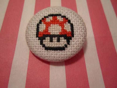 Mario Mushroom Cross Stitch Pin