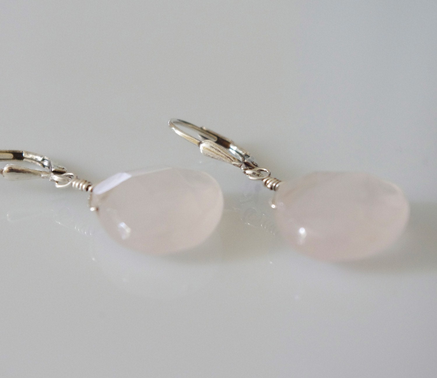 Pink Quartz Earrings in Sterling