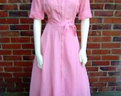 Vintage 1940s-50s Dressing Gown // Pink Full Length Seersucker Dressing Gown