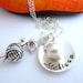 Personalized Hand Stamped Jewelry, Sterling Silver, Hand Stamped Mommy Necklace - Knitting Charm Jewelry & Swarovski Pearl ( custom color)