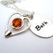 Hand Stamped Name Necklace, Personalized Birthstone Crystal, Mother Jewelry, Open Heart for LOVE