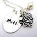 Hand Stamped Personalized Jewelry, Hand Stamped Bridal Gift w/ Necklace, Wedding Jewelry, Love Heart, Name Necklace and Pearl