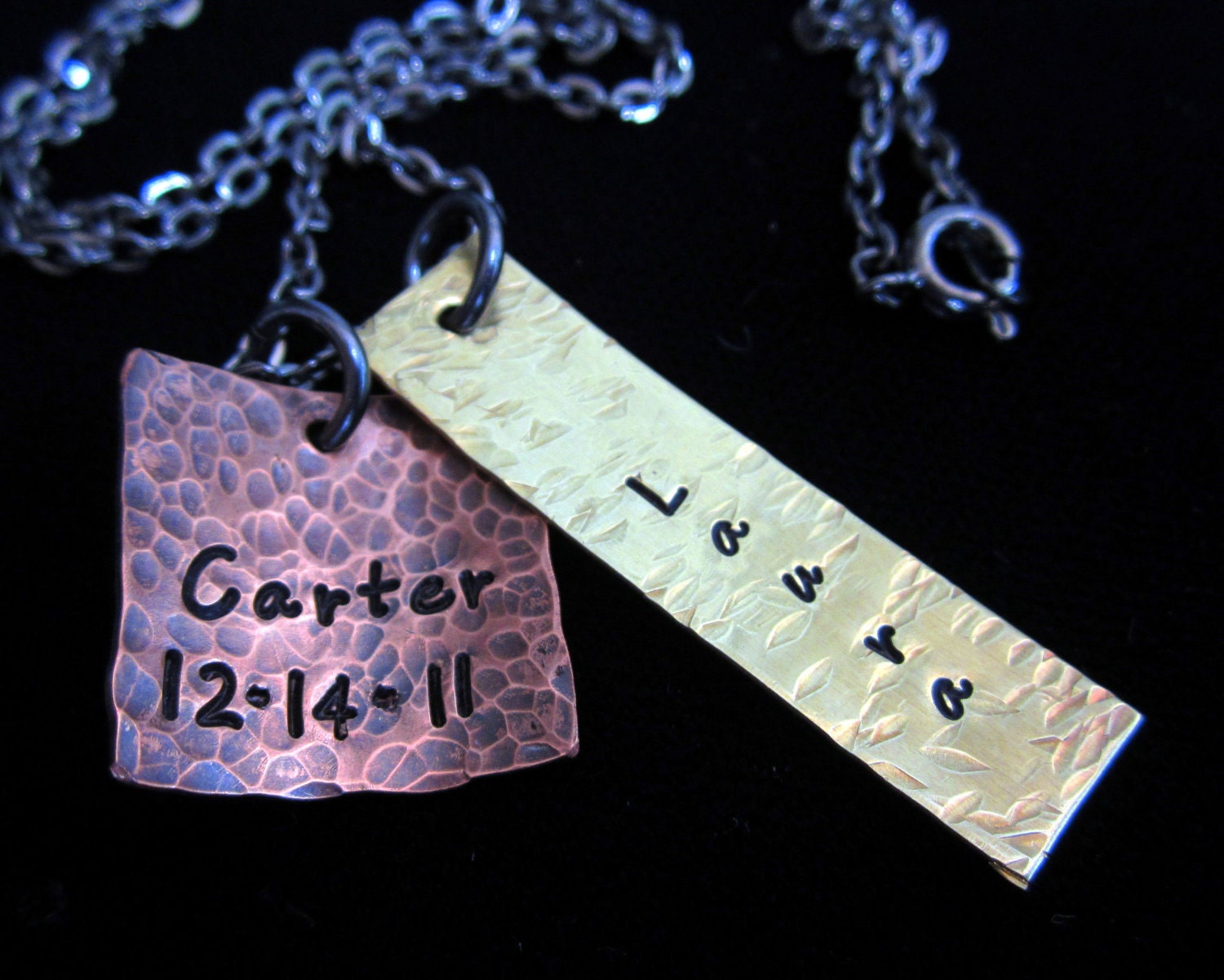 Personalized Jewelry Mommy Charm Jewelry - Baby Name Date, Child/ Children's Name Necklace - Men / Woman Jewelry w/ Gunmetal Chain