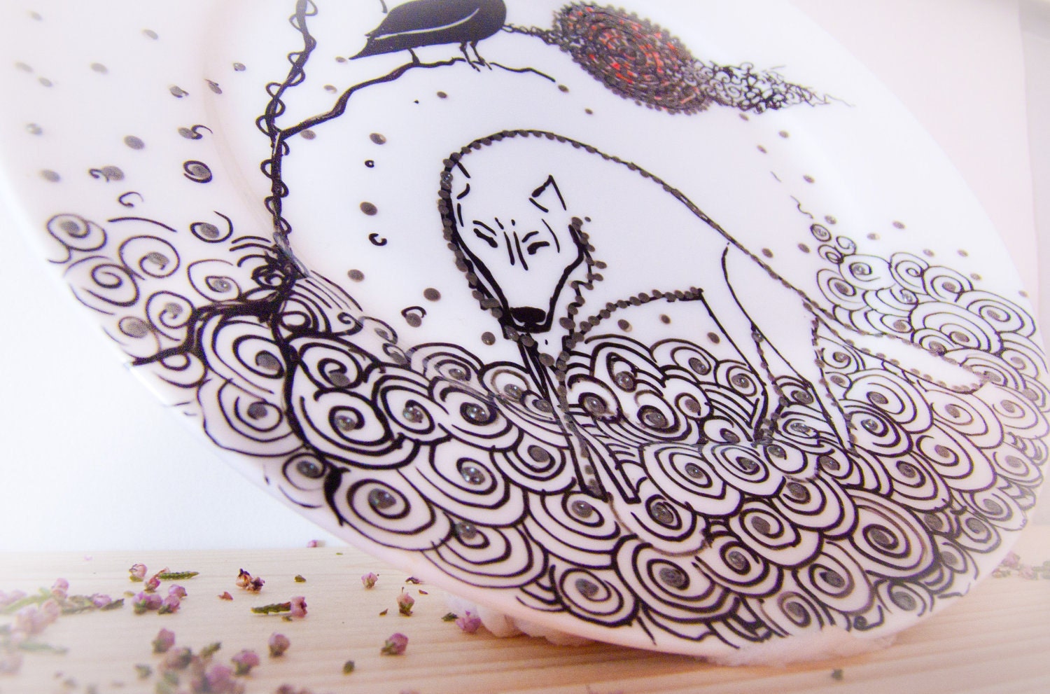 Wolf Plate - Raven Full Moon Rising Wolf