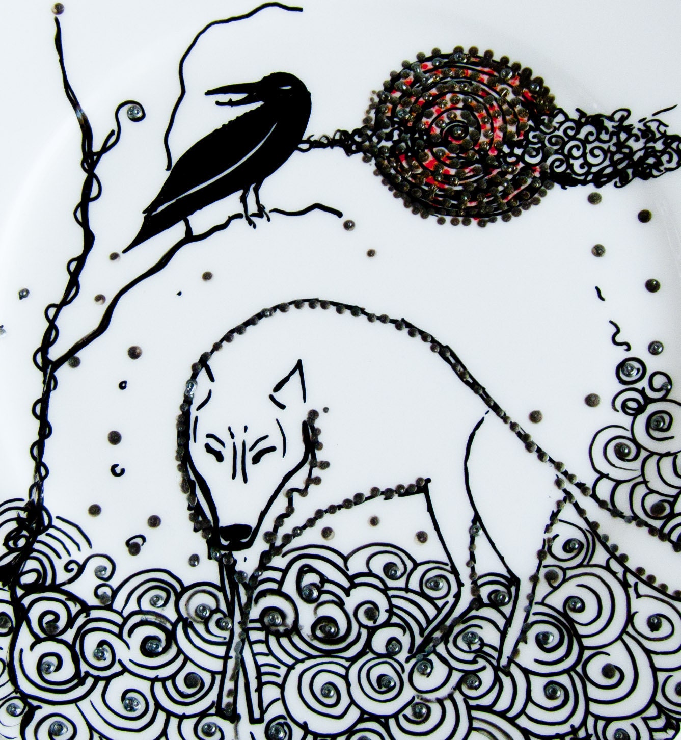 Wolf Plate - Raven Full Moon Rising Wolf