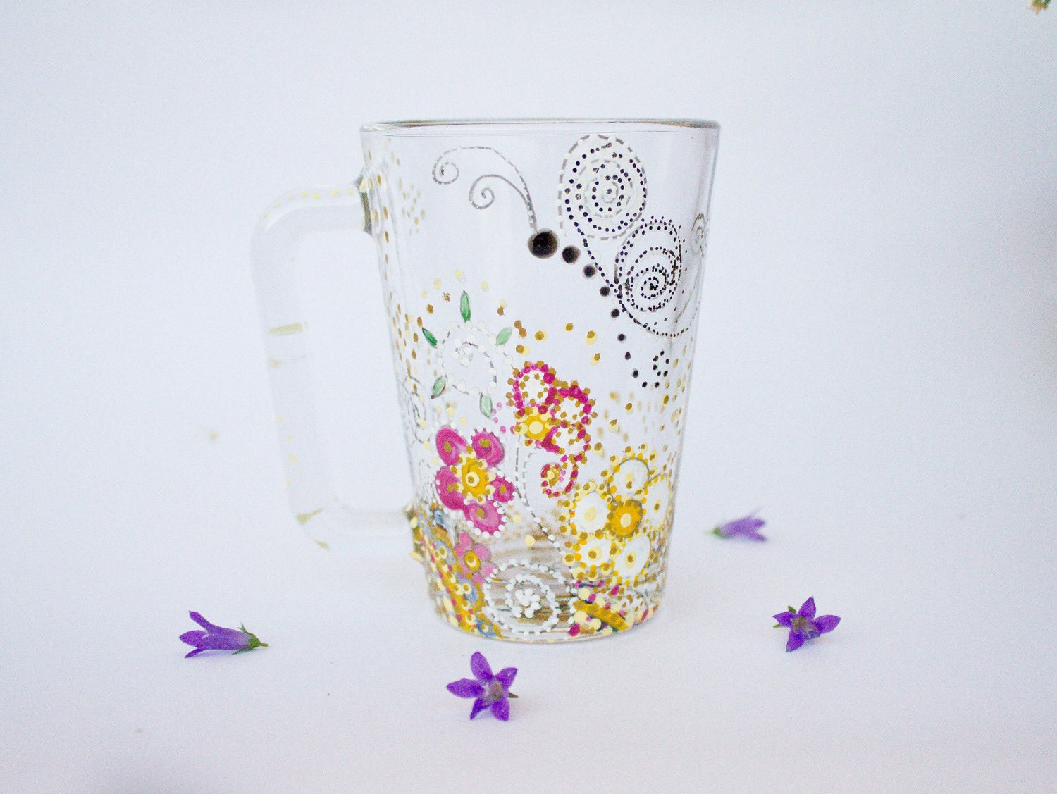 Coffee mug - Glass mug - Butterfly Mug - Mug painted