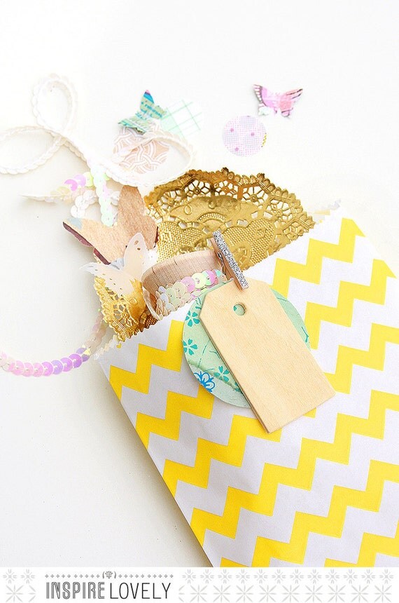 20 Sweet Large Chevron Bags- Yellow
