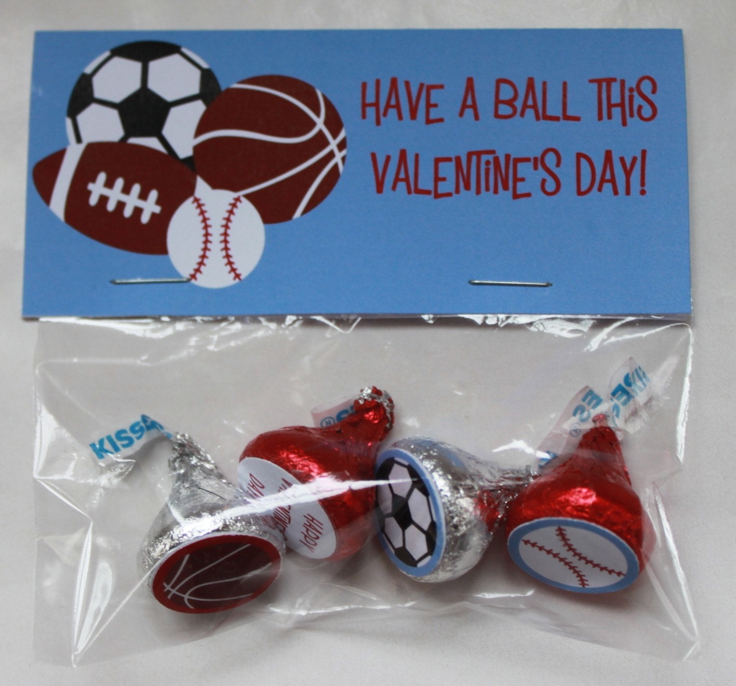 Personalized Sports Valentine or Birthday Favor Bag Toppers and Kisses Labels Printable PDF DIY