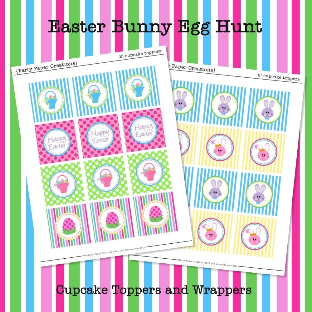 Easter Bunny Egg Hunt Printable Cupcake Toppers and Wrappers Digital File INSTANT DOWNLOAD Il_170x135