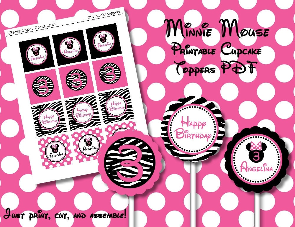 Minnie Mouse Birthday Party Decor - Pink Zebra Minnie Mouse Printable Party - Editable PDF -Instant Download Il_170x135