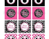 Minnie Mouse Birthday Cupcake Toppers, Hot Pink Zebra Print Printable Birthday Party Decor INSTANT DOWNLOAD Il_170x135