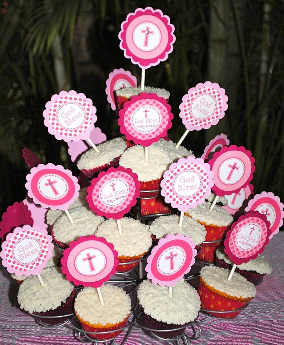 Baptism First Communion Christening Cupcake Toppers Tablescape Personalized Printable Party Decorations Il_170x135