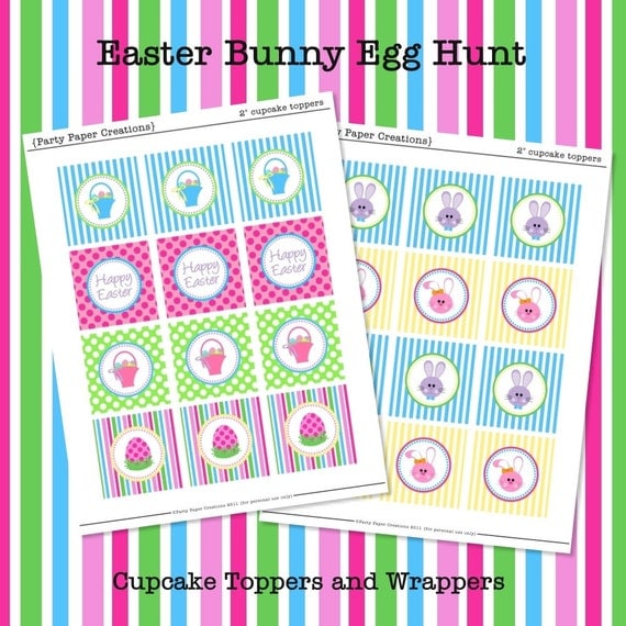Easter Bunny Egg Hunt Printable Cupcake Toppers and Wrappers Digital File INSTANT DOWNLOAD Il_570xn