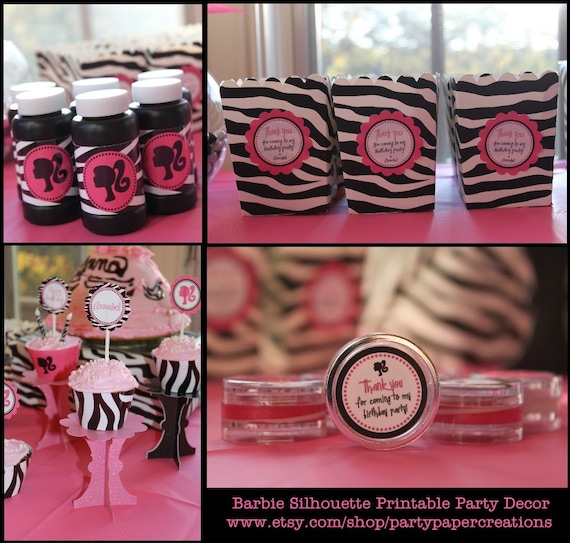 Barbie Birthday Party Printable Decor - Barbie Silhouette Party Decorations - DIY Tablescape Il_570xn