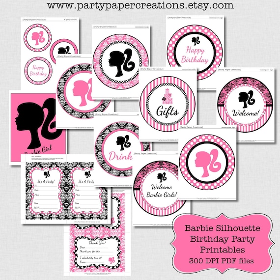 Barbie Party - Barbie Birthday Party Decor - Barbie Silhouette Party Printables Il_570xn