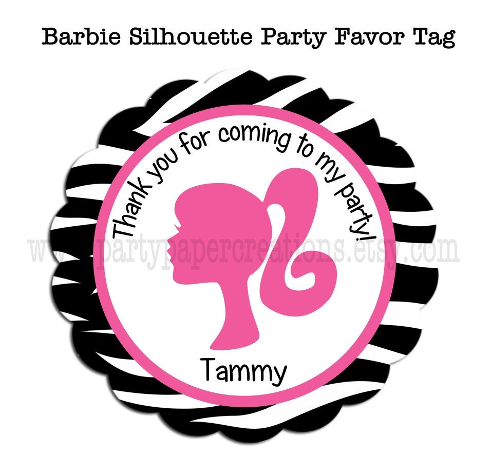 Barbie Silhouette Birthday Party Personalized Thank You Tags Party Favor Stickers