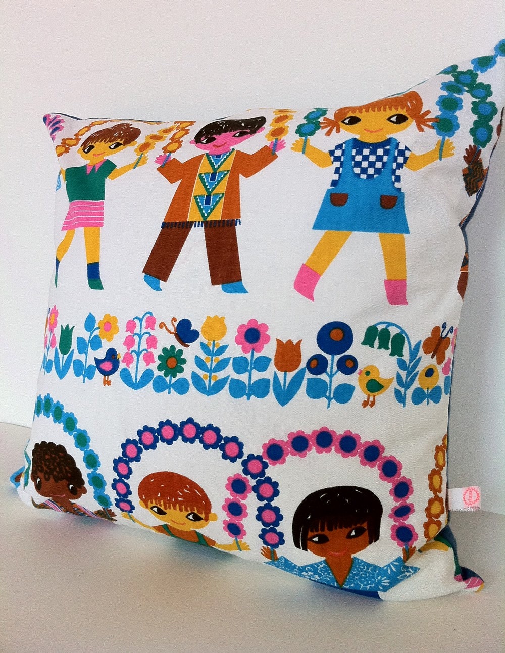 vintage children's  fabric pillow cushion cover