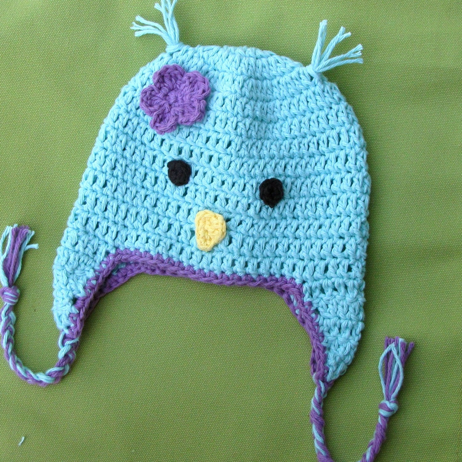 Kids Winter Hat, Baby Chick Hat, Newborn Photo Prop - robin's egg and purple bird