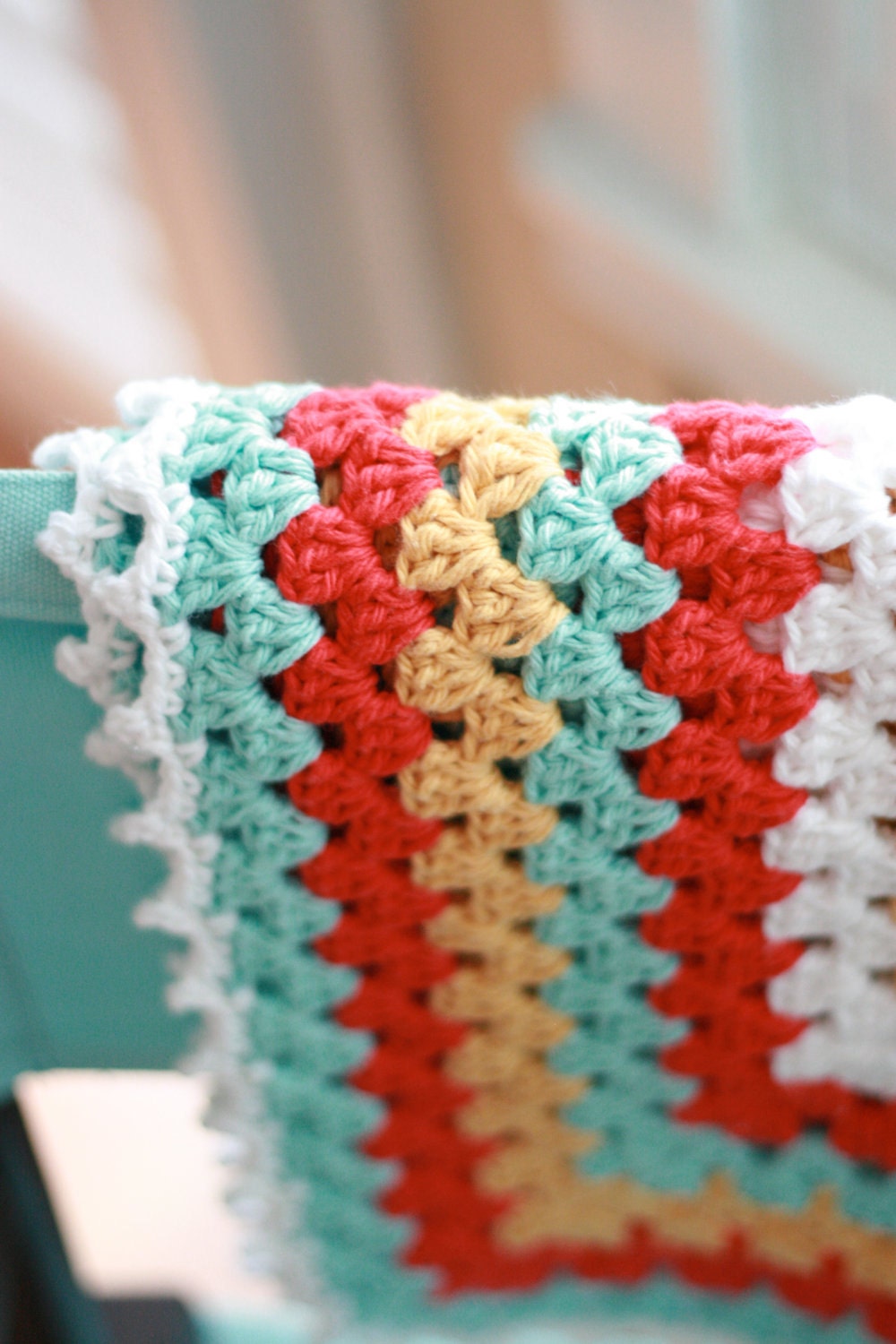 Granny Square Baby Blanket in Robins Egg and Red