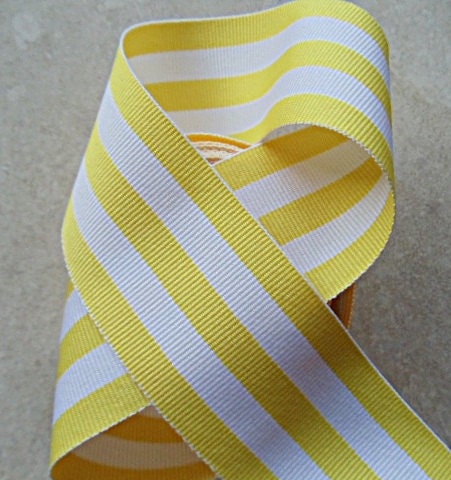Classic yellow and white Taffy striped 1 1/2" grosgrain ribbon