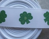 Funky Green shamrocks on white 7/8" grosgrain ribbon- St Patricks day Il_170x135