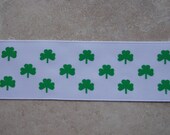 Classic Green shamrocks on white 1 1/2" grosgrain ribbon- St Patricks day Il_170x135