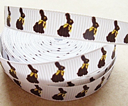 Chocolate Bunnies on 3/8" grosgrain ribbon Il_570xn