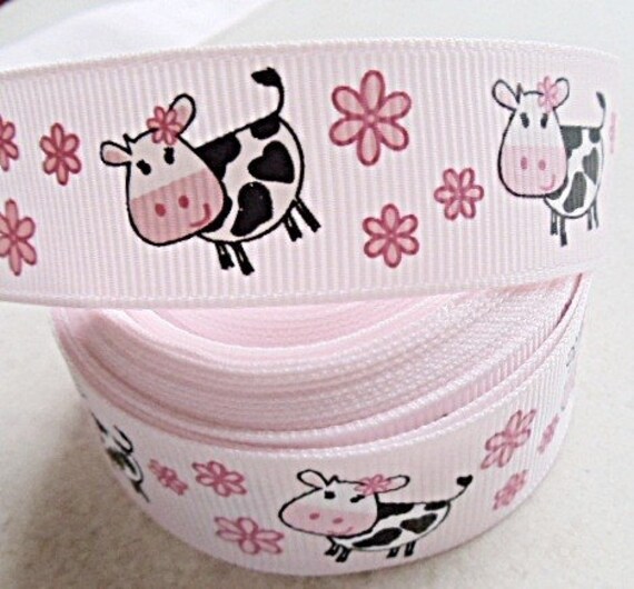 Capitivating Cows on light pink 7/8 inch grosgrain ribbon Il_570xn
