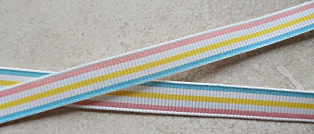 White 3/8" grosgrain ribbon with pastel pink, yellow and blue stripes-Easter Il_570xn