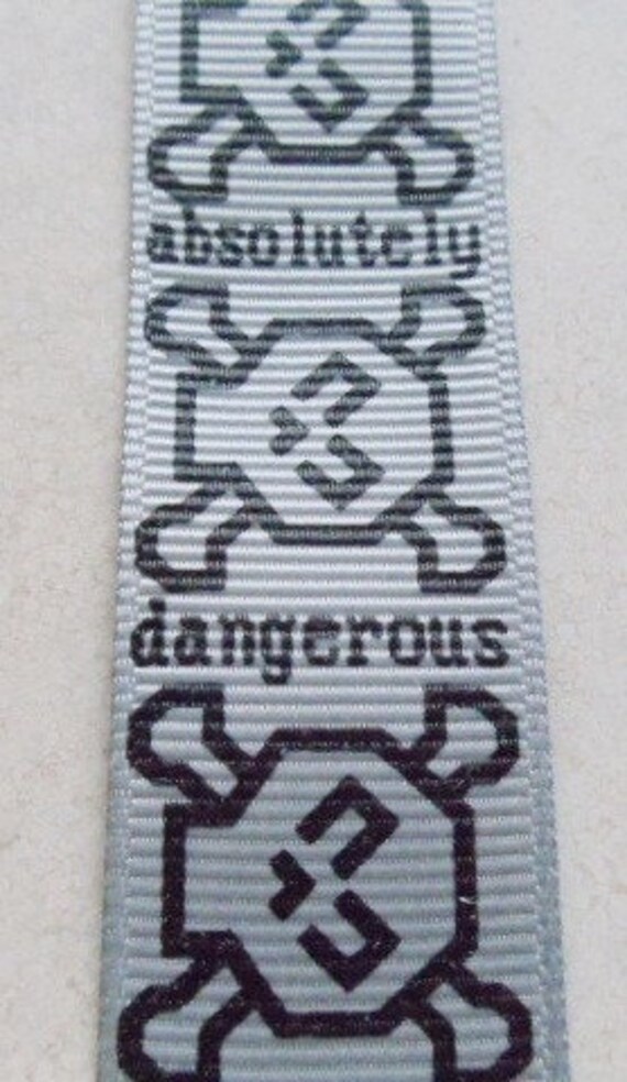 Absolutely Dangerous Black skull & crossbones print 7/8 inch grosgrain ribbon Il_570xn