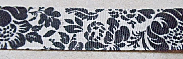 Ivory and black floral fantasy 7/8" grosgrain ribbon Il_570xn