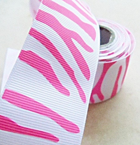 White and Hot Pink Zebra Print 1.5" grosgrain ribbon Il_570xn