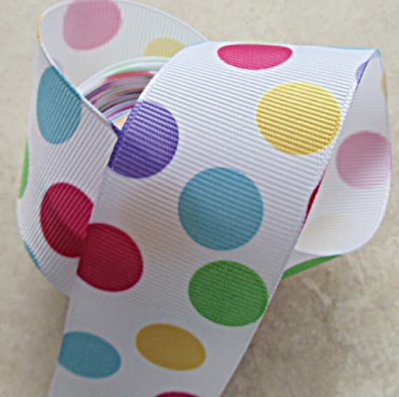 Gumball Rainbow polka dots on 1 1/2" grosgrain ribbon Il_570xn