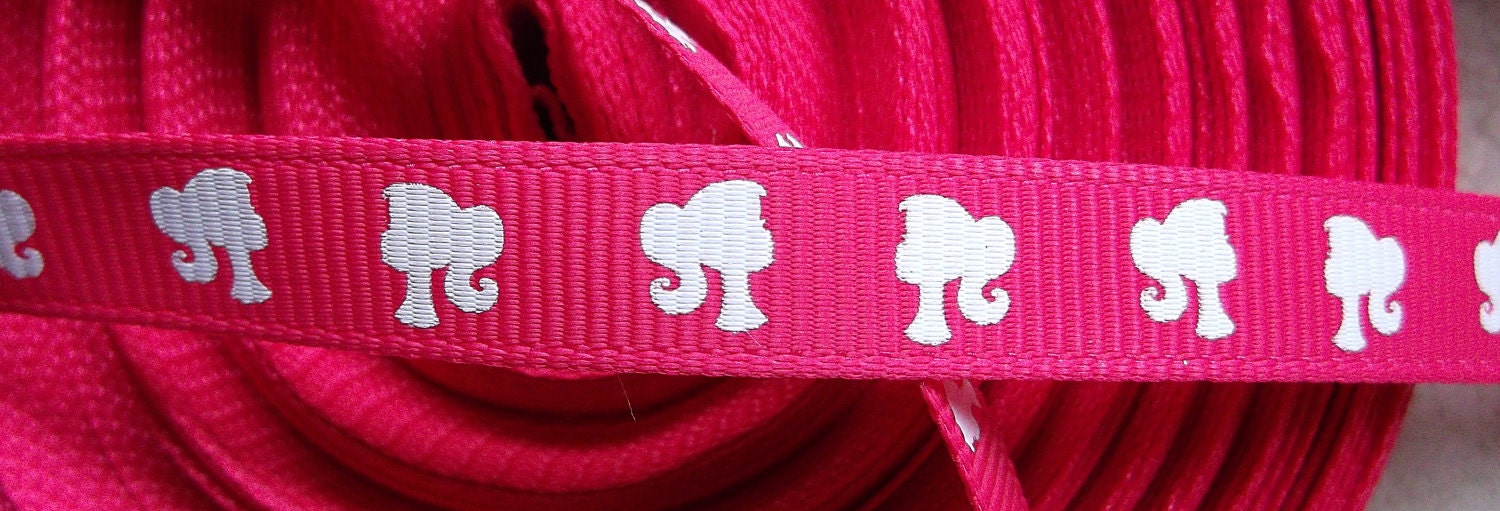 Barbie Inspired silhouettes in white on 3/8" grosgrain ribbon Il_570xn