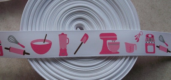 Pretty Pink kitchen cooking on 7/8" grosgrain ribbon Il_570xn