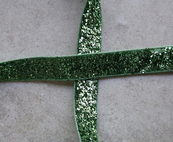Green 3/8" sparkle or glitter grosgrain ribbon- Christmas Il_570xn