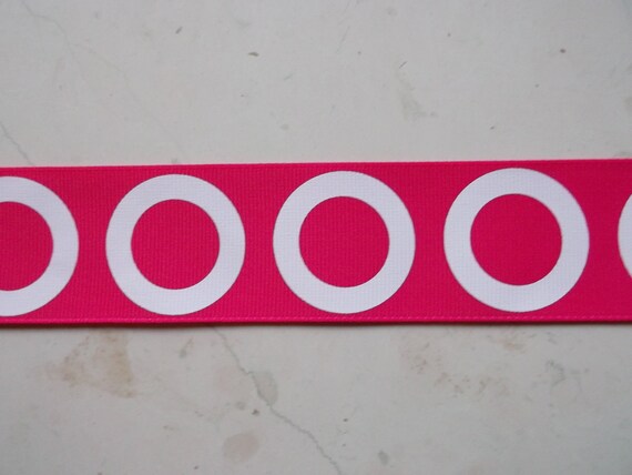 White circles on hot pink 1 1/2 inch grosgrain ribbon Il_570xn