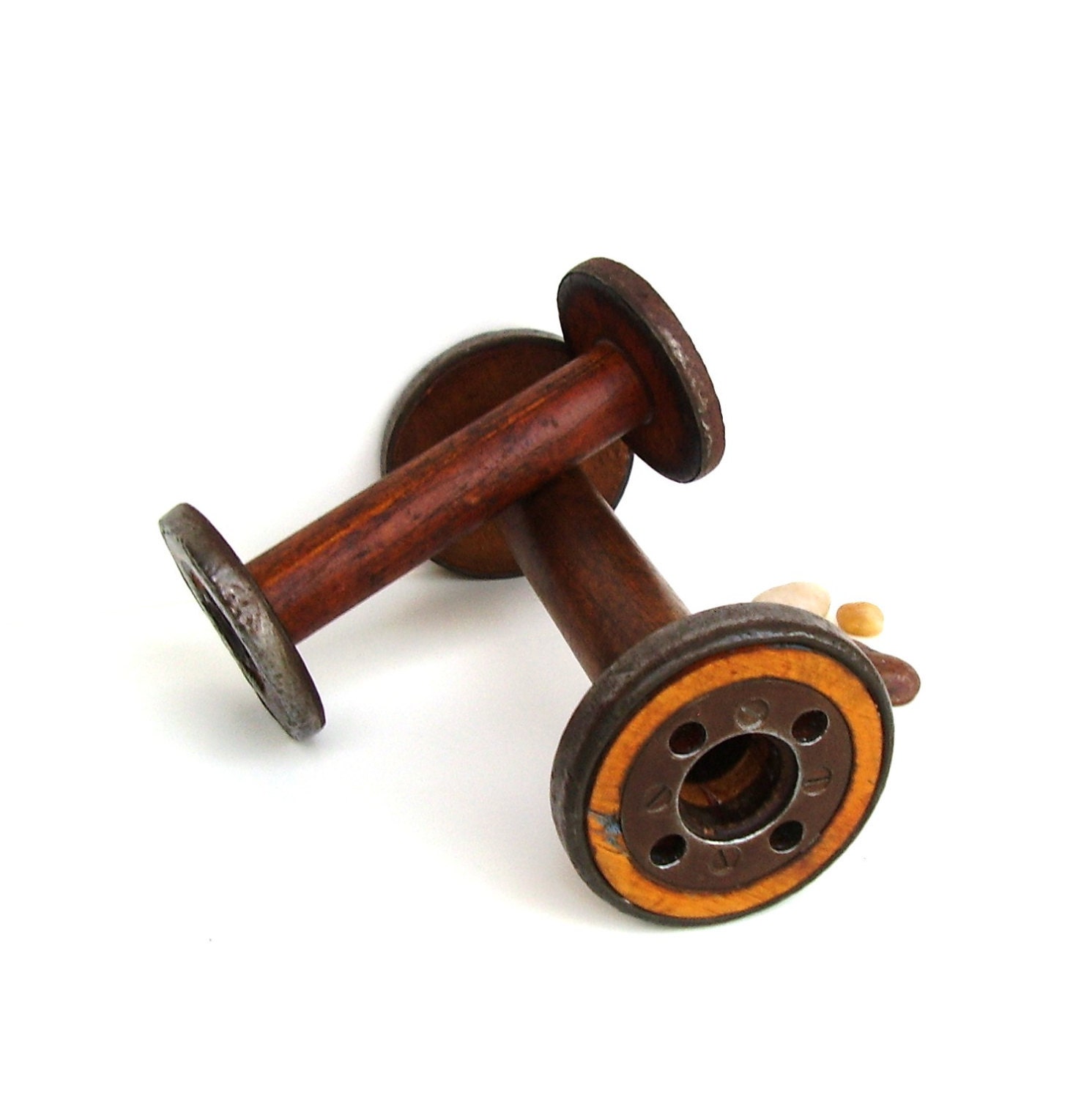 Antique Wooden Bobbins Vintage Textile Spools Rustic Home Decor