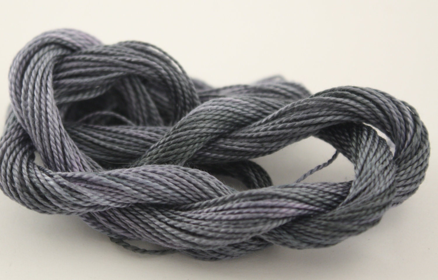 Perle Cotton Size 8 hand dyed crochet cotton yarn embroidery embellishment black grey silver storm  25m skein