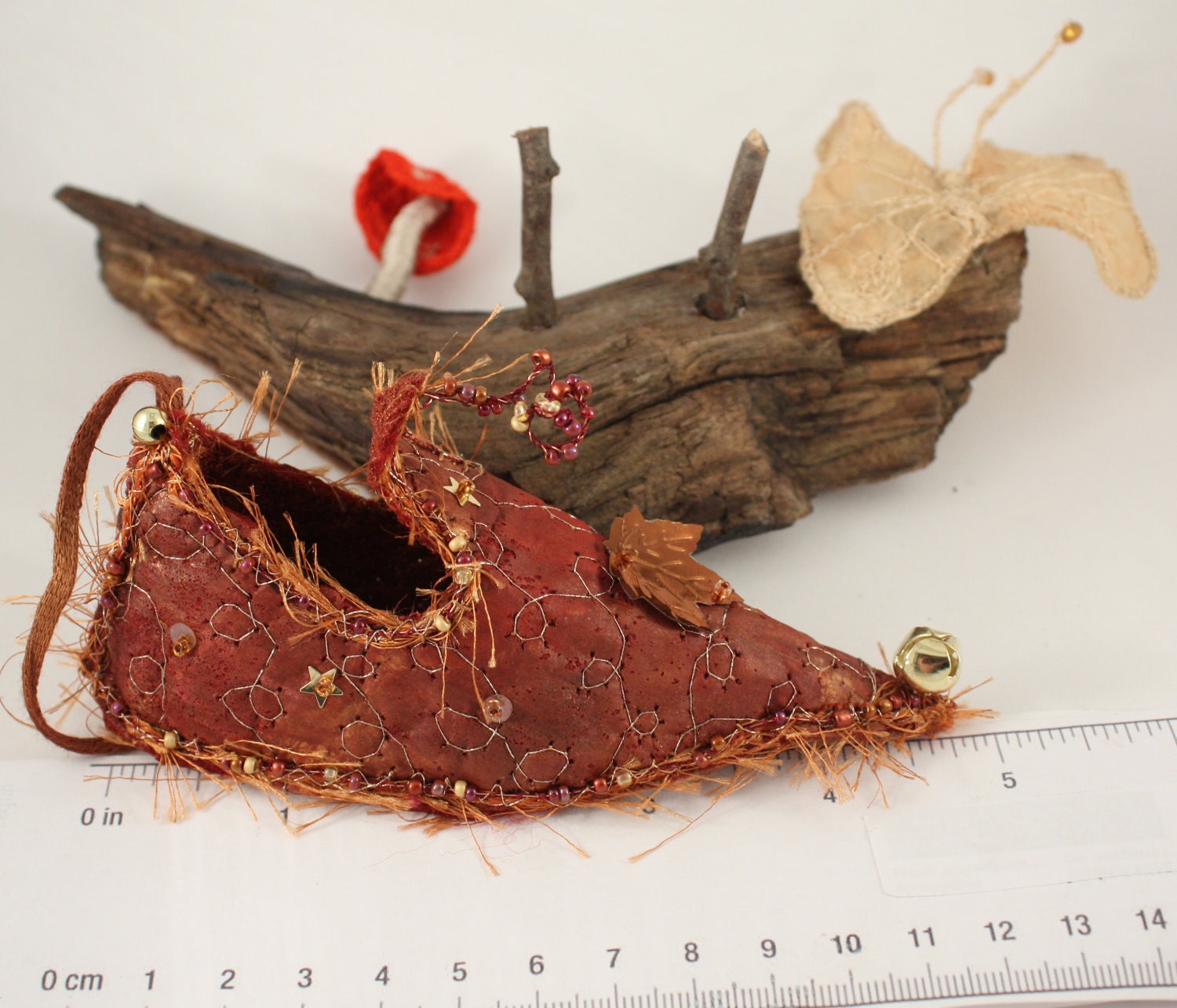 Fairy Shoes dark red copper and gold with maple leaf belong to Copper Chestnut Faerie