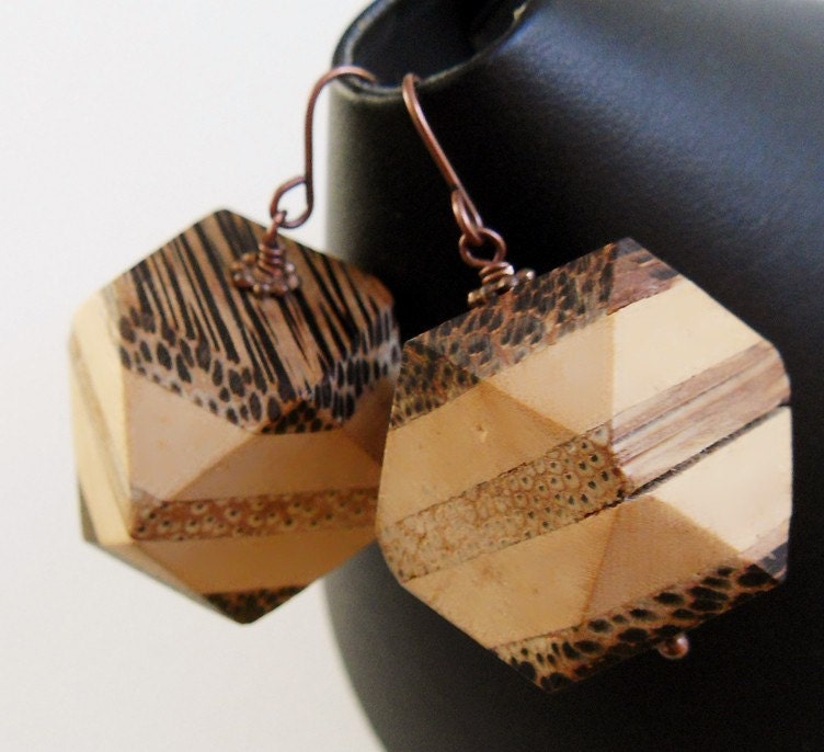 Big geometric layered wooden bamboo earrings