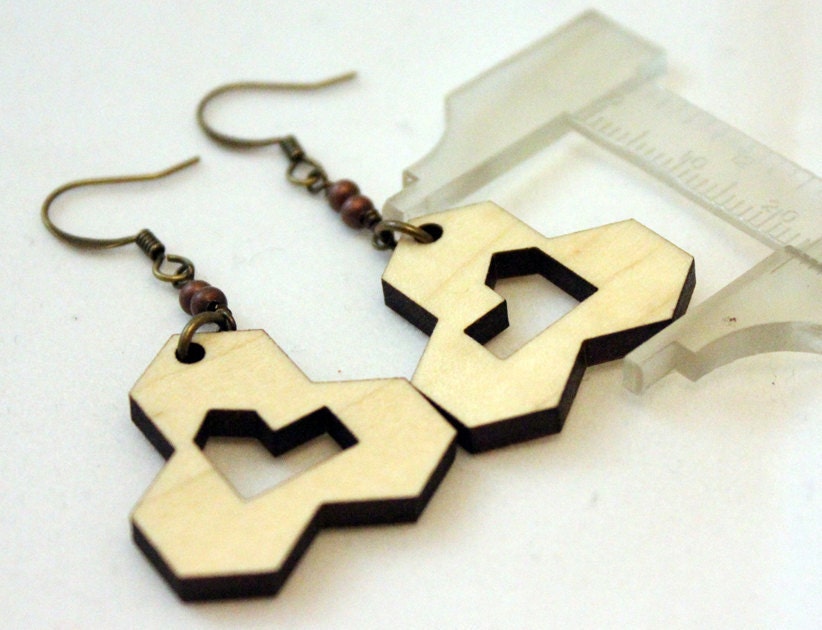 Catan City Token Earrings Wood and Brass