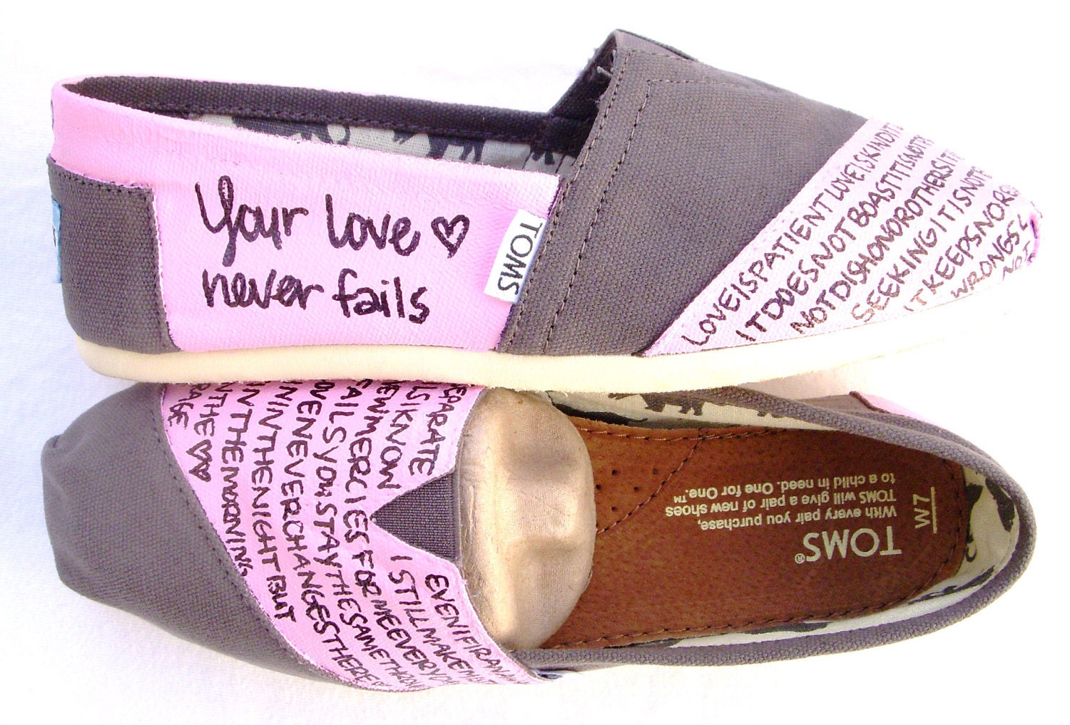 The Whimsy - Gray and Light Pink Custom TOMS