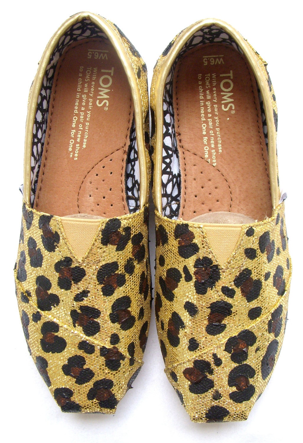 The Goldie - Cheetah Print on Gold Glitter TOMS