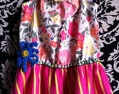 sample sale- FREE shipping on second item OoAK baby girl upcycled floral and stripe dress 18-24 months