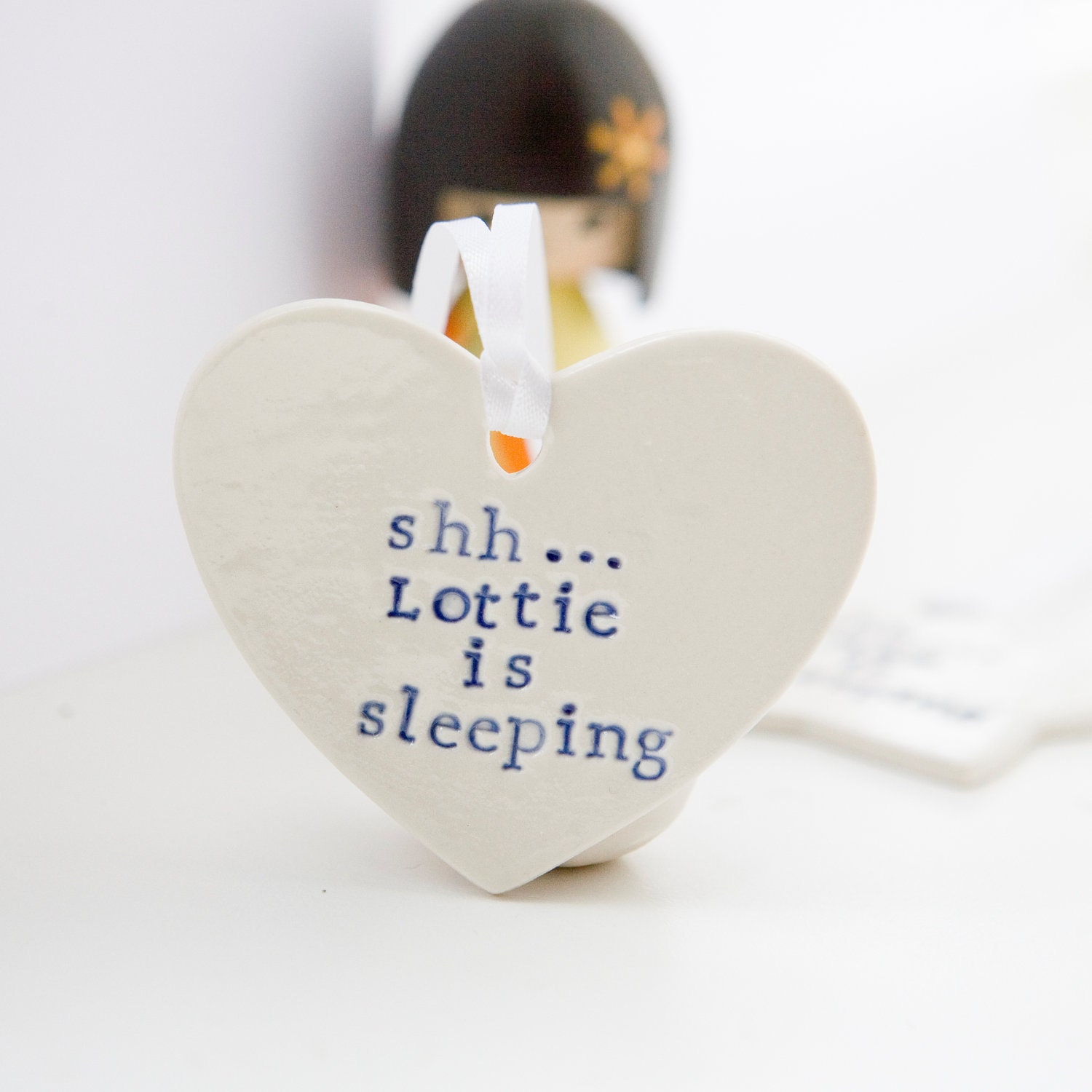 Personalized baby gift porcelain heart door hanger